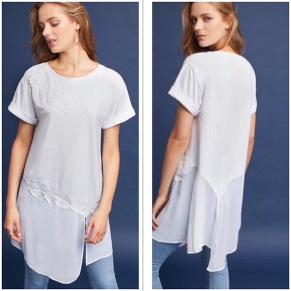 Anthro Akemi + Kin White Kris Tunic with Lace, S